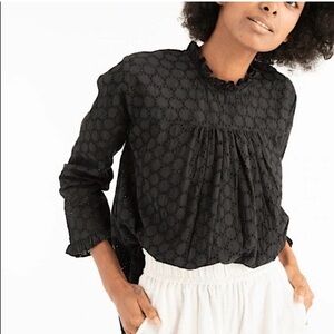 TRIBE ALIVE black eyelet long sleeve boho blouse top XS